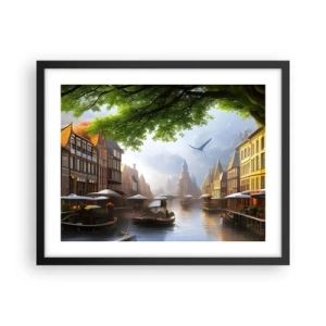 Plakat i sort ramme - Hollandsk bybillede - 50x40 cm