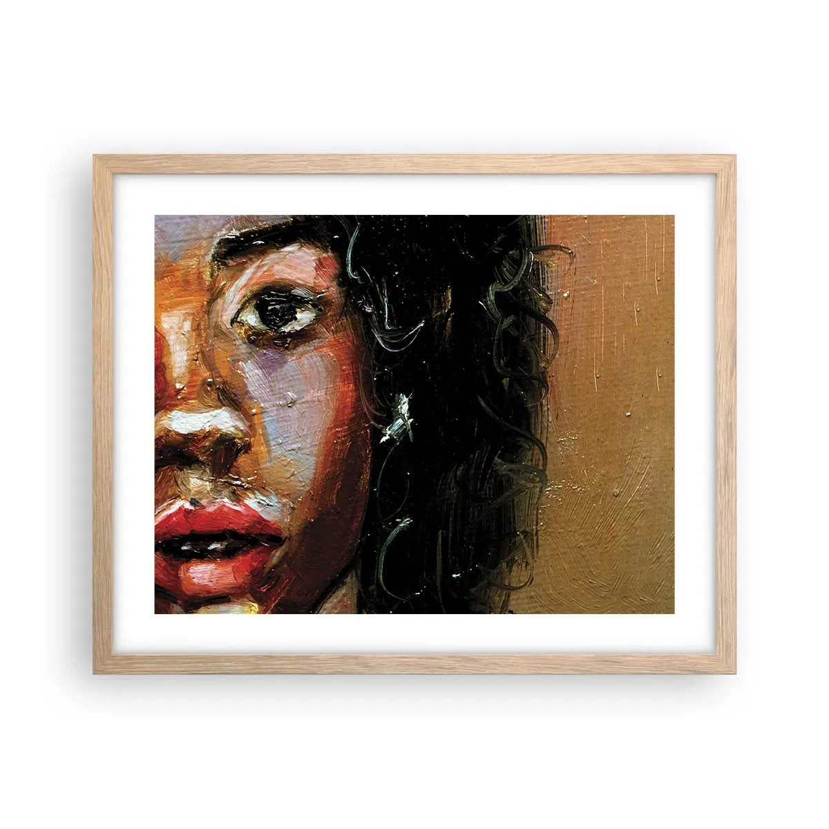 Plakat i ramme af lyst egetræ - Sort og glitter - 50x40 cm