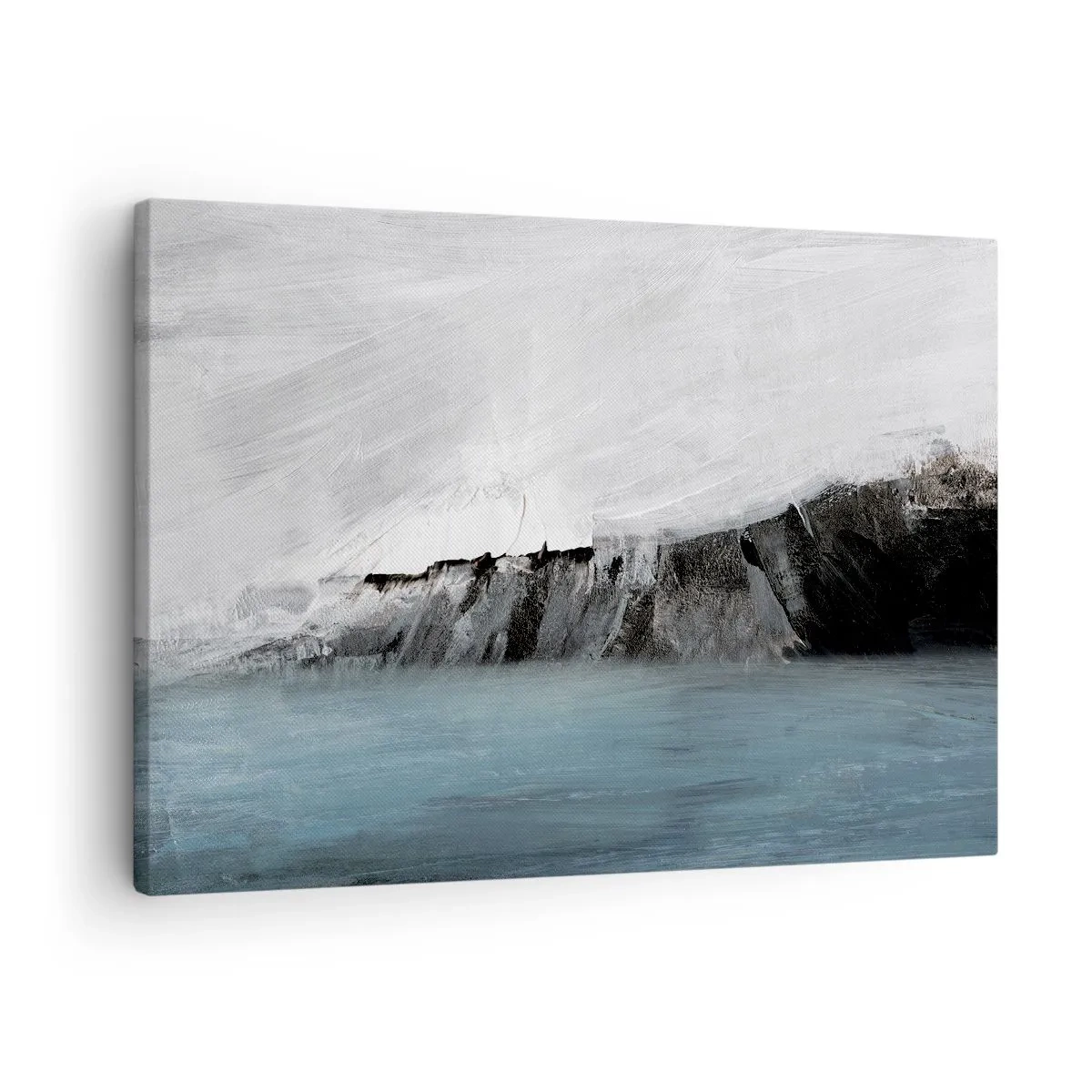 Lærredstryk - Billede på lærred - Abstrakt landskab med vand og en klippefyldt kyst - 70x50cm - Vand - jord: et sammenstød mellem elementerne - Moderne vægdekoration til stue og soveværelse ARTTOR