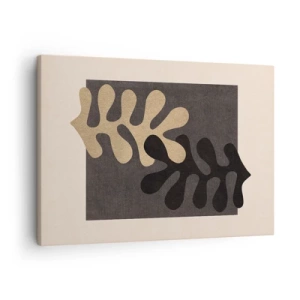 Lærredstryk - Billede på lærred - Abstrakte blade i sort og beige på en rektangulær baggrund - 70x50cm - Fravær og supplement - Moderne vægdekoration til stue og soveværelse ARTTOR