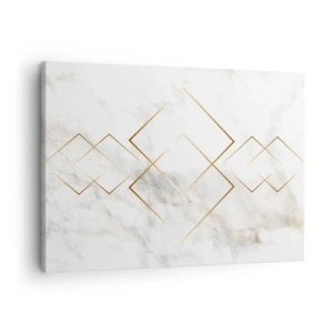 Lærredstryk - Billede på lærred - Minimalistiske gyldne romber på marmorbaggrund - 70x50cm - Udsigt til det uendelige - Moderne vægdekoration til stue og soveværelse ARTTOR
