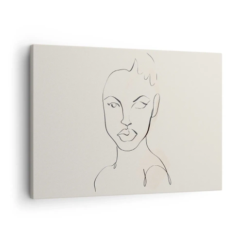 Lærredstryk - Billede på lærred - Minimalistisk skitse af en kvindes ansigt - 70x50cm - Omrids af sensualitet - Moderne vægdekoration til stue og soveværelse ARTTOR