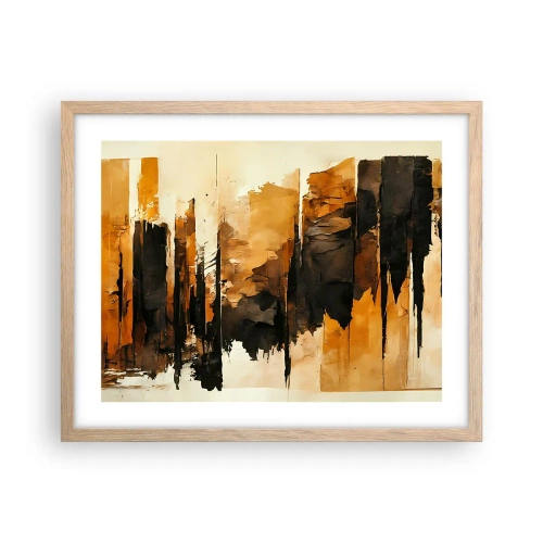 Plakat i ramme af lyst egetræ - Harmoni af sort og guld - 50x40 cm