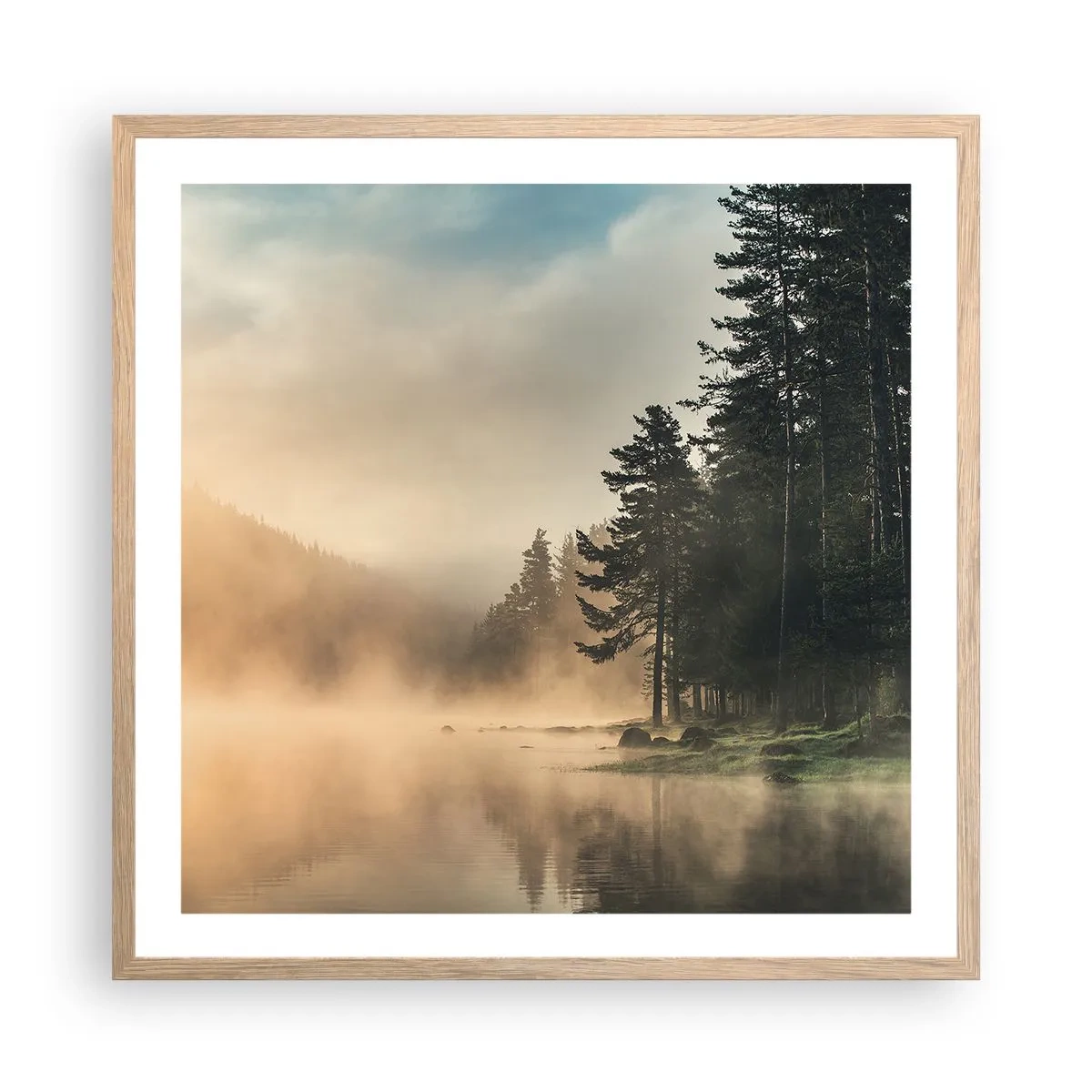 Plakat i ramme af lyst egetræ - En dags fødsel - 60x60 cm