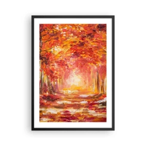 Plakat i sort ramme - En malerisk allé i efterårsfarver - 50x70cm - Kobberskov - Moderne vægdekoration til stue og soveværelse ARTTOR