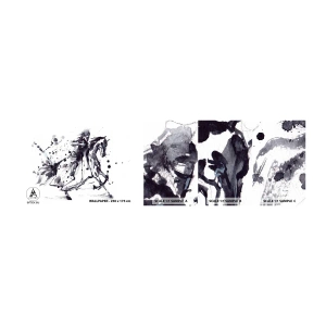 Prøve Fototapet Selvklæbende Deluxe Sticker - Sort ridder - Abstraktion, Ridder til hest, Ridderrustning - 100x30 cm
