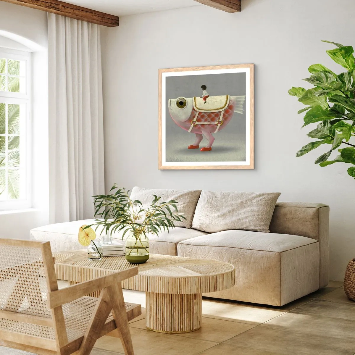 Plakat i ramme af lyst egetræ - Rybonski rytter - 40x40 cm