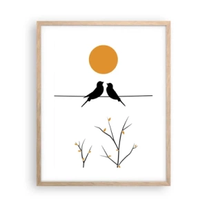 Plakat i ramme af lyst egetræ - Nattergal - 40x50 cm