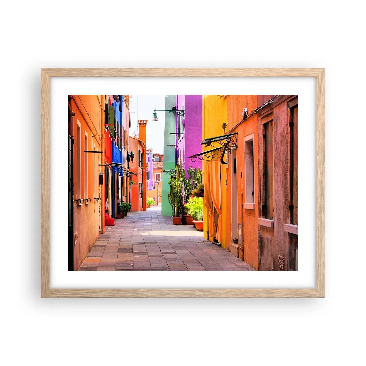 Plakat i ramme af lyst egetræ - Regnbue gyde - 50x40 cm