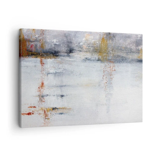 Lærredstryk - Billede på lærred - Et abstrakt landskab med slørede accenter af gråt og guld. - 70x50cm - Bag lufttæppet - Moderne vægdekoration til stue og soveværelse ARTTOR