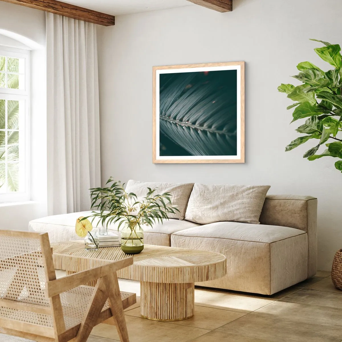 Plakat i ramme af lyst egetræ - Naturens præcision - 60x60 cm