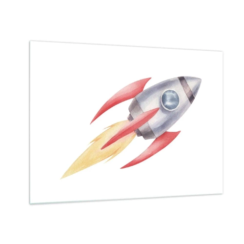Billede på glas - En farverig raket, der flyver gennem rummet - 70x50cm - Højere, hurtigere, længere - Moderne vægdekoration til stue og soveværelse ARTTOR