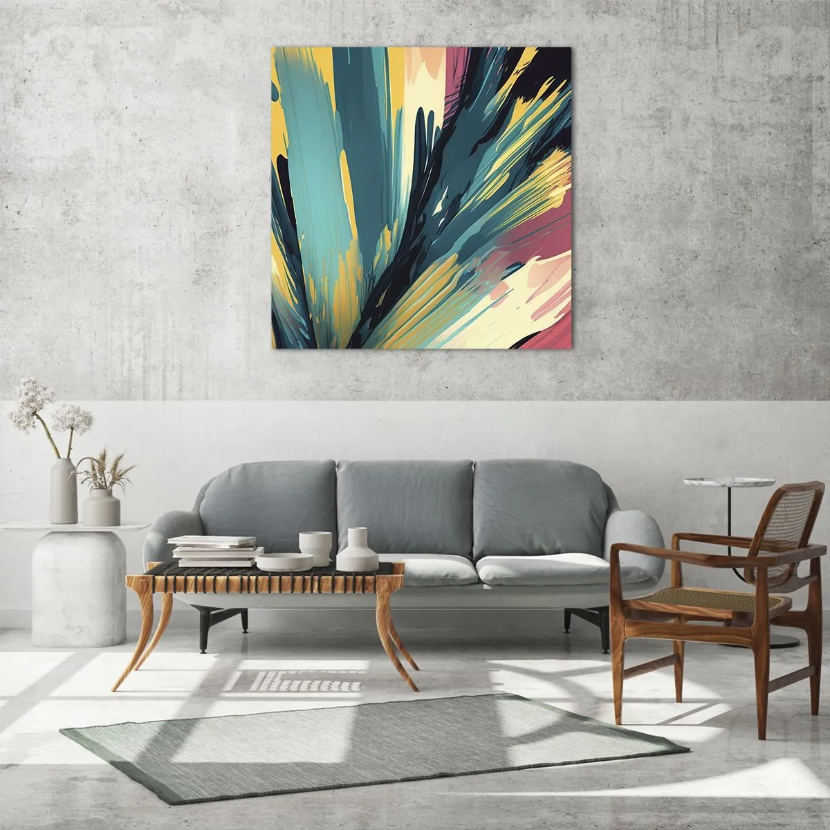 Billede på glas - Komposition - en eksplosion af glæde - 50x50 cm