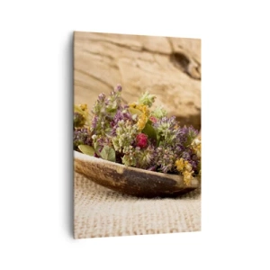 Lærredstryk - Billede på lærred - Farverige blomster og velduftende urter - 70x100 cm