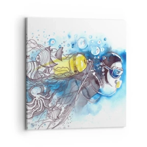 Lærredstryk - Billede på lærred - Stor blå - 70x70 cm