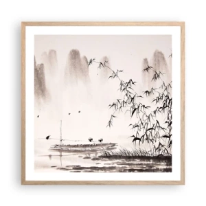 Plakat i ramme af lyst egetræ - Stilhed i rismarkerne - 60x60 cm