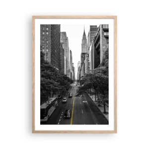 Plakat i ramme af lyst egetræ - New York morgen - 50x70 cm