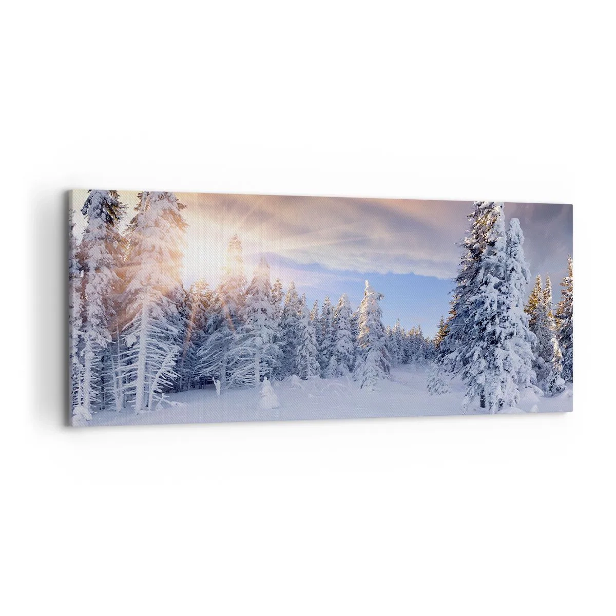 Lærredstryk - Billede på lærred - Et snedækket naturspektakel - 120x50 cm