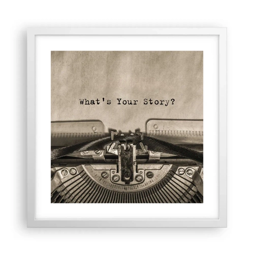 Plakat i hvid ramme - Fortæl mig - 40x40 cm