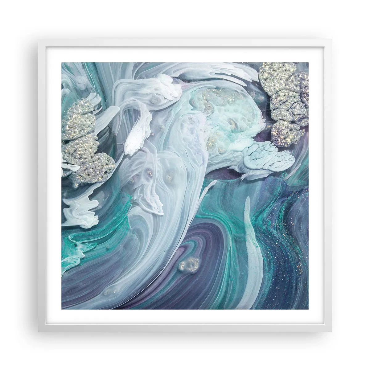 Plakat i hvid ramme - Strømme af blå - 60x60 cm