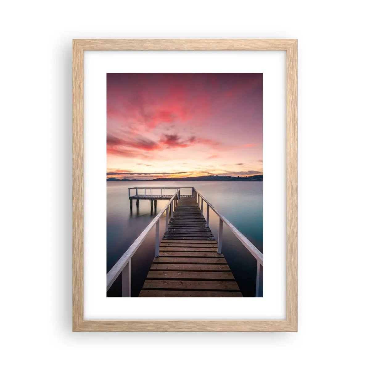 Plakat i ramme af lyst egetræ - Aftenens blide flamme - 30x40 cm