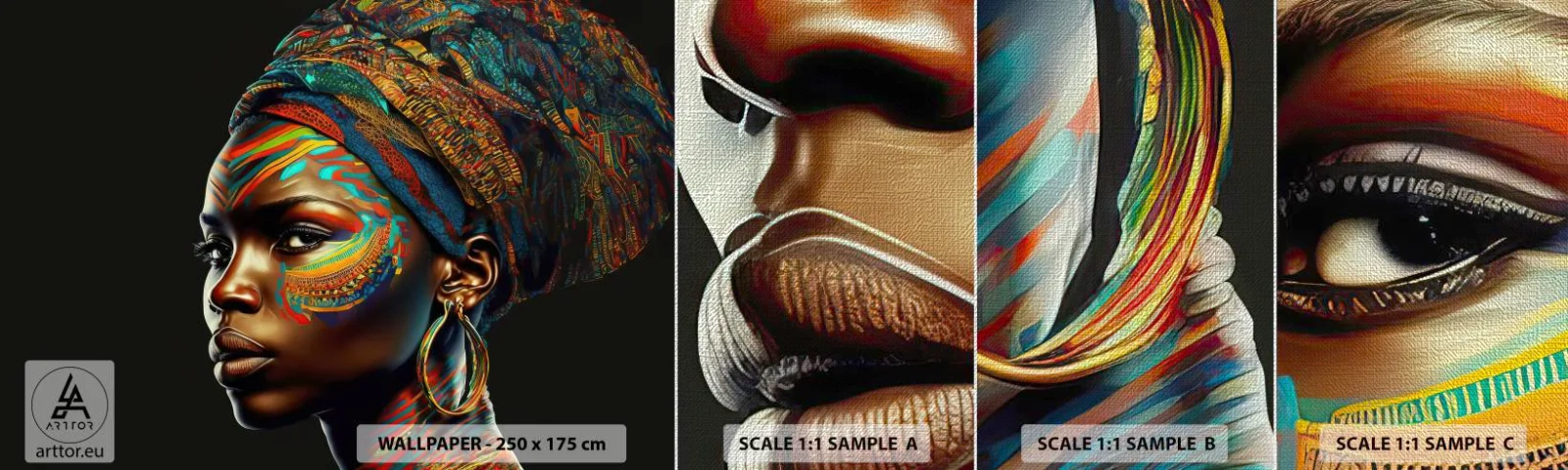 Prøve Fototapet Premium Canvas - Afrikansk dronning - Turban, Stammer, afro amerikaner - 100x30 cm