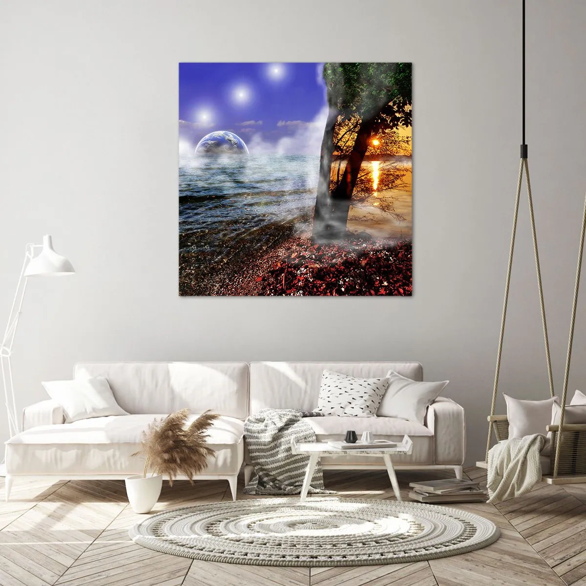 Lærredstryk - Billede på lærred - Surrealistisk landskab - naturens enhed - 50x50 cm