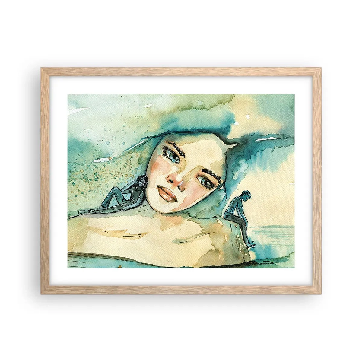 Plakat i ramme af lyst egetræ - Am I blue? - 50x40 cm