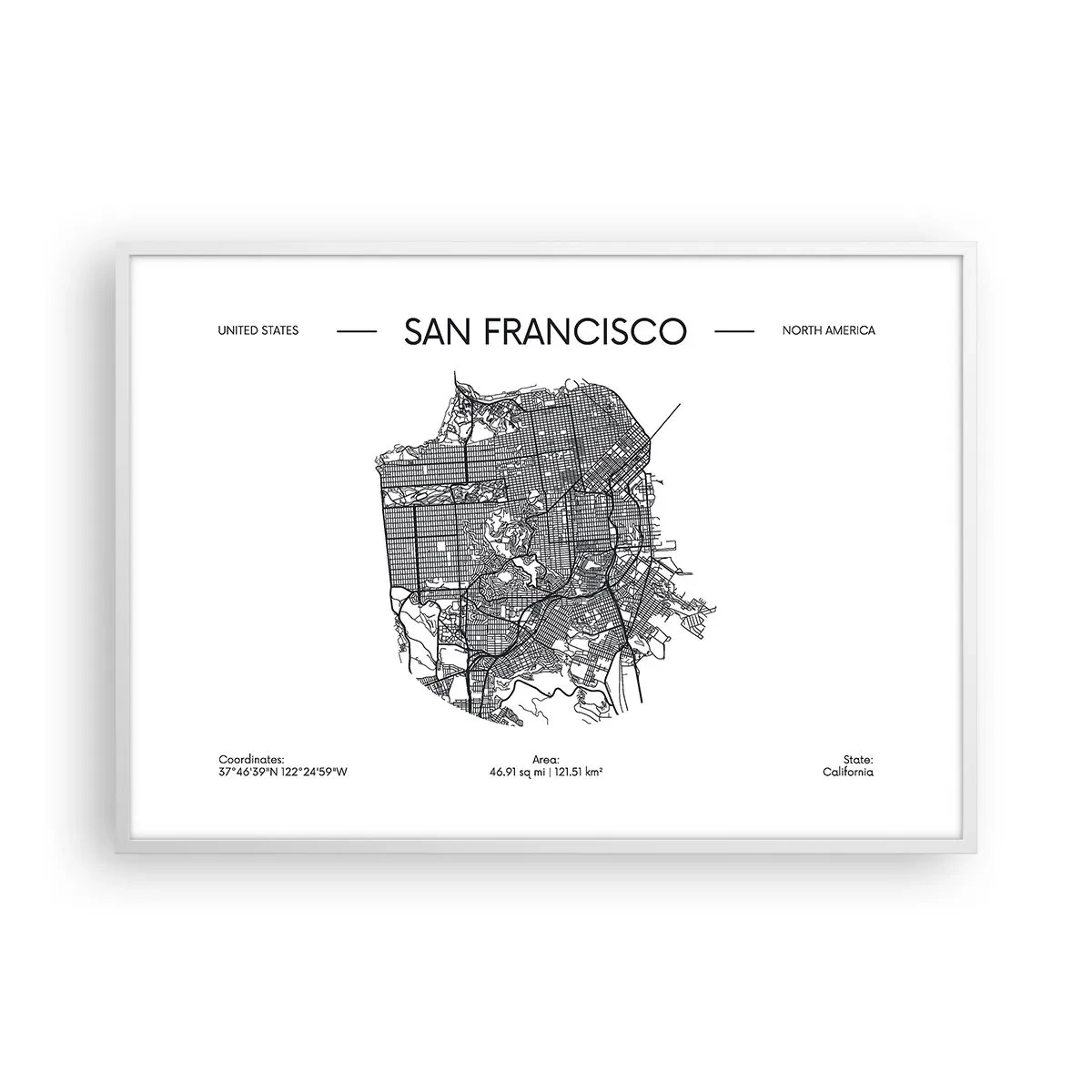 Plakat i hvid ramme - San Franciscos anatomi - 100x70 cm