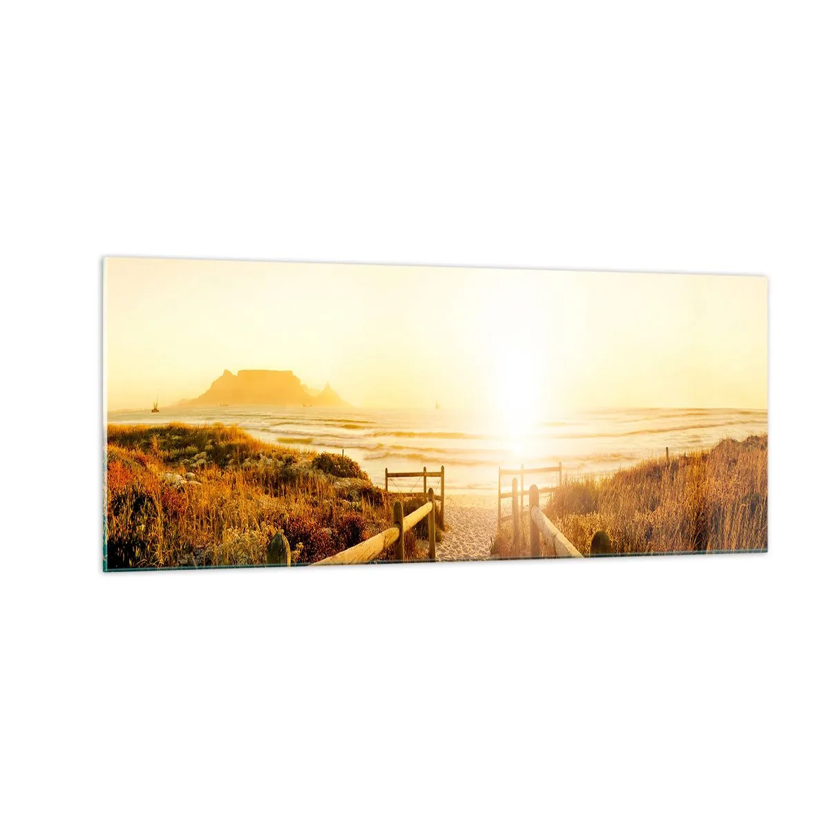 Billede på glas - Over klitten, mod solen - 100x40 cm