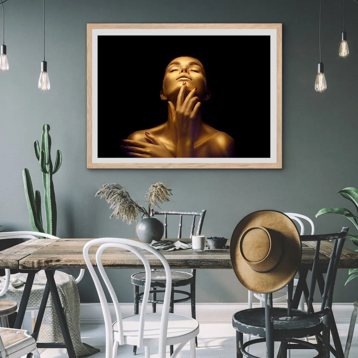 Plakat i ramme af lyst egetræ - Som gylden silke - 70x50 cm