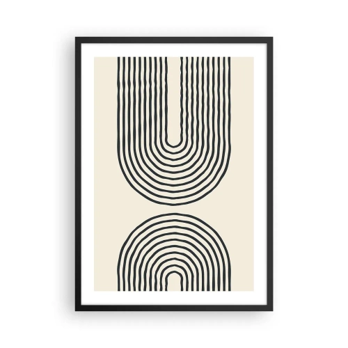 Plakat i sort ramme - Et abstrakt mønster med linjer, der danner symmetriske buer i minimalistisk stil. - 50x70cm - Kommer snart... - Moderne vægdekoration til stue og soveværelse ARTTOR