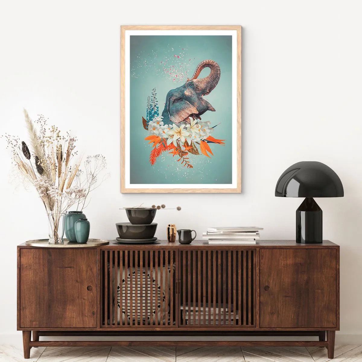 Plakat i ramme af lyst egetræ - Brøl af glæde - 70x100 cm