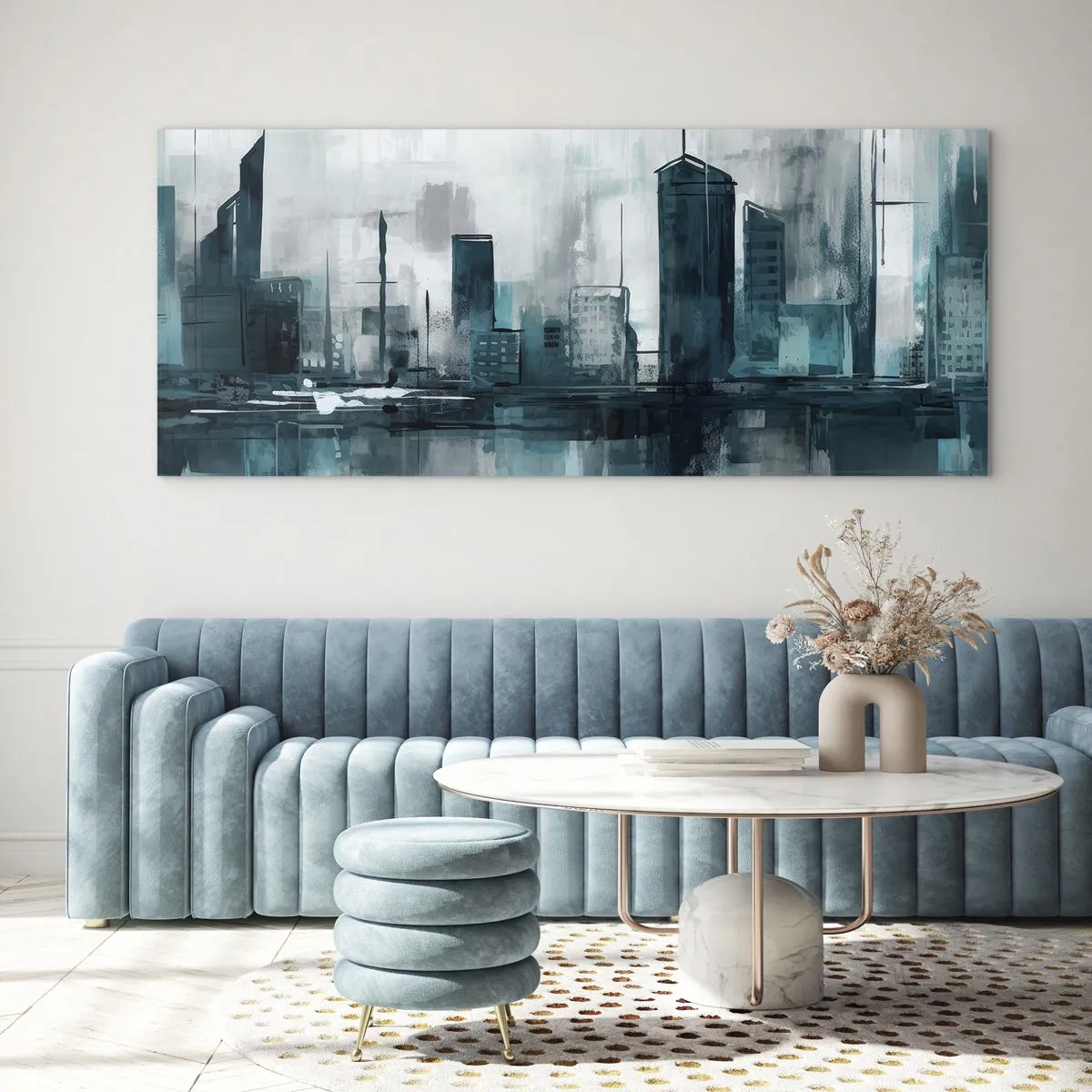 Billede på glas - Regnfarvet by - 160x50 cm