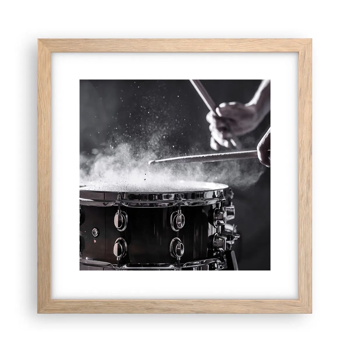 Plakat i ramme af lyst egetræ - Musikkens puls - 30x30 cm