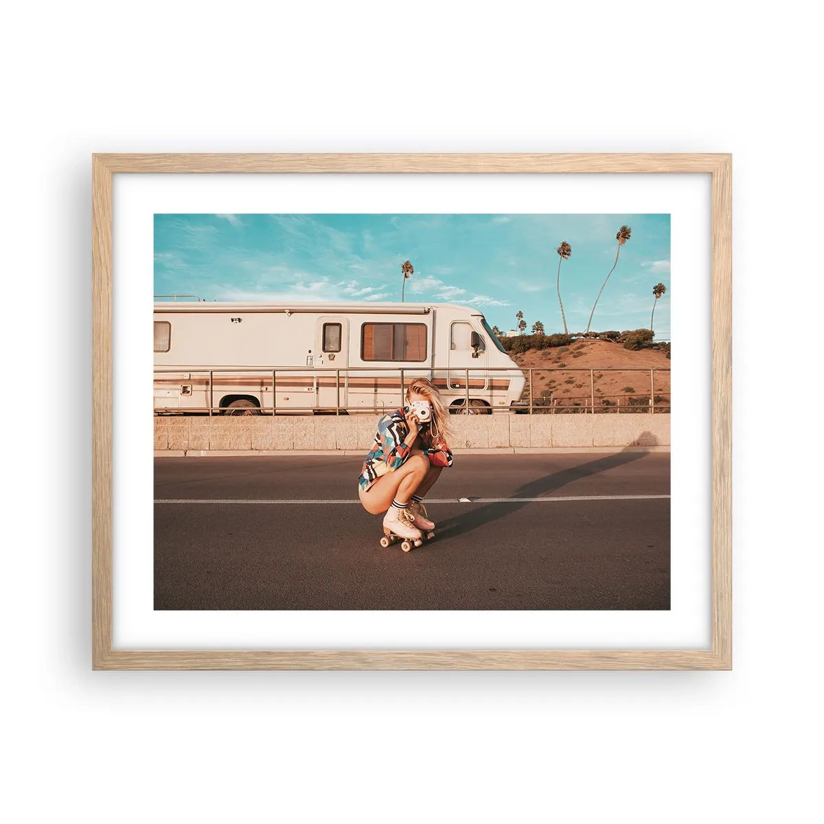 Plakat i ramme af lyst egetræ - Smil, tak! - 50x40 cm