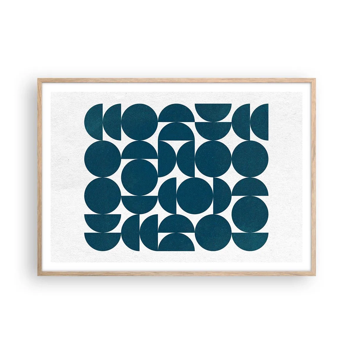 Plakat i ramme af lyst egetræ - Cirkler og halvcirkler - 100x70 cm