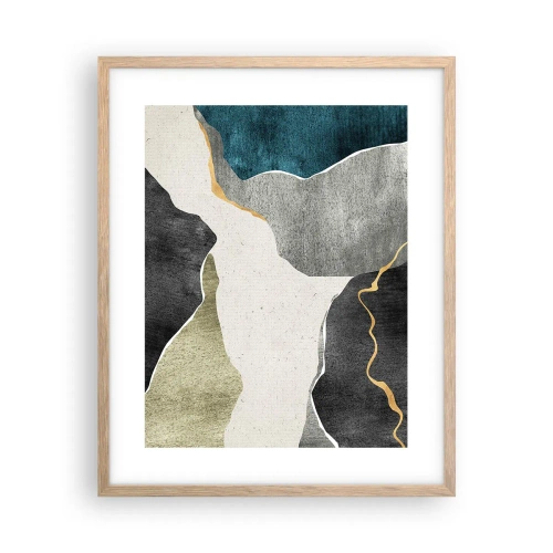 Plakat i ramme af lyst egetræ - Mosaikkomposition med en streng af guld - 40x50 cm