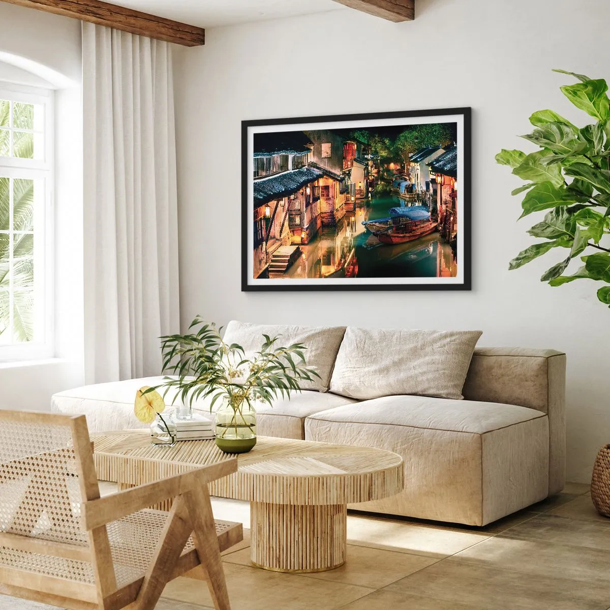 Plakat i sort ramme - En aften på en kinesisk gade - 91x61 cm