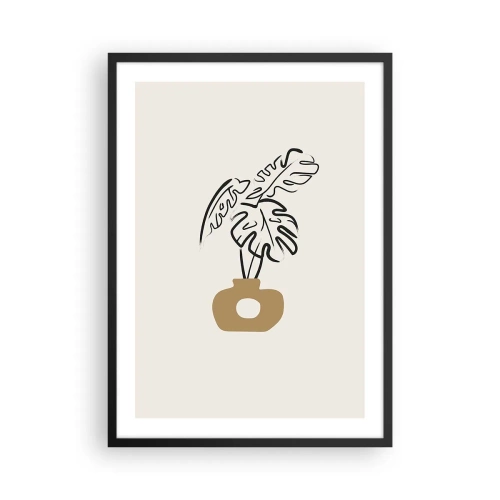 Plakat i sort ramme - En minimalistisk tegning af en monstera i en vase - 50x70cm - Monstera - udsmykning af huset - Moderne vægdekoration til stue og soveværelse ARTTOR