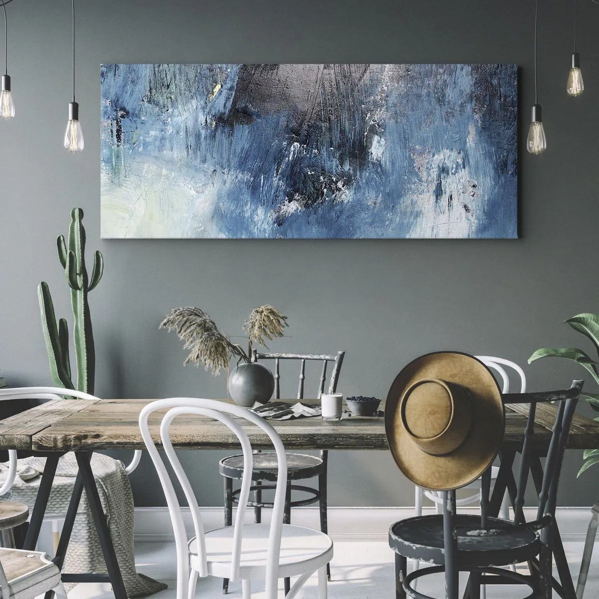 Lærredstryk - Billede på lærred - Blå rapsodi - 100x40 cm