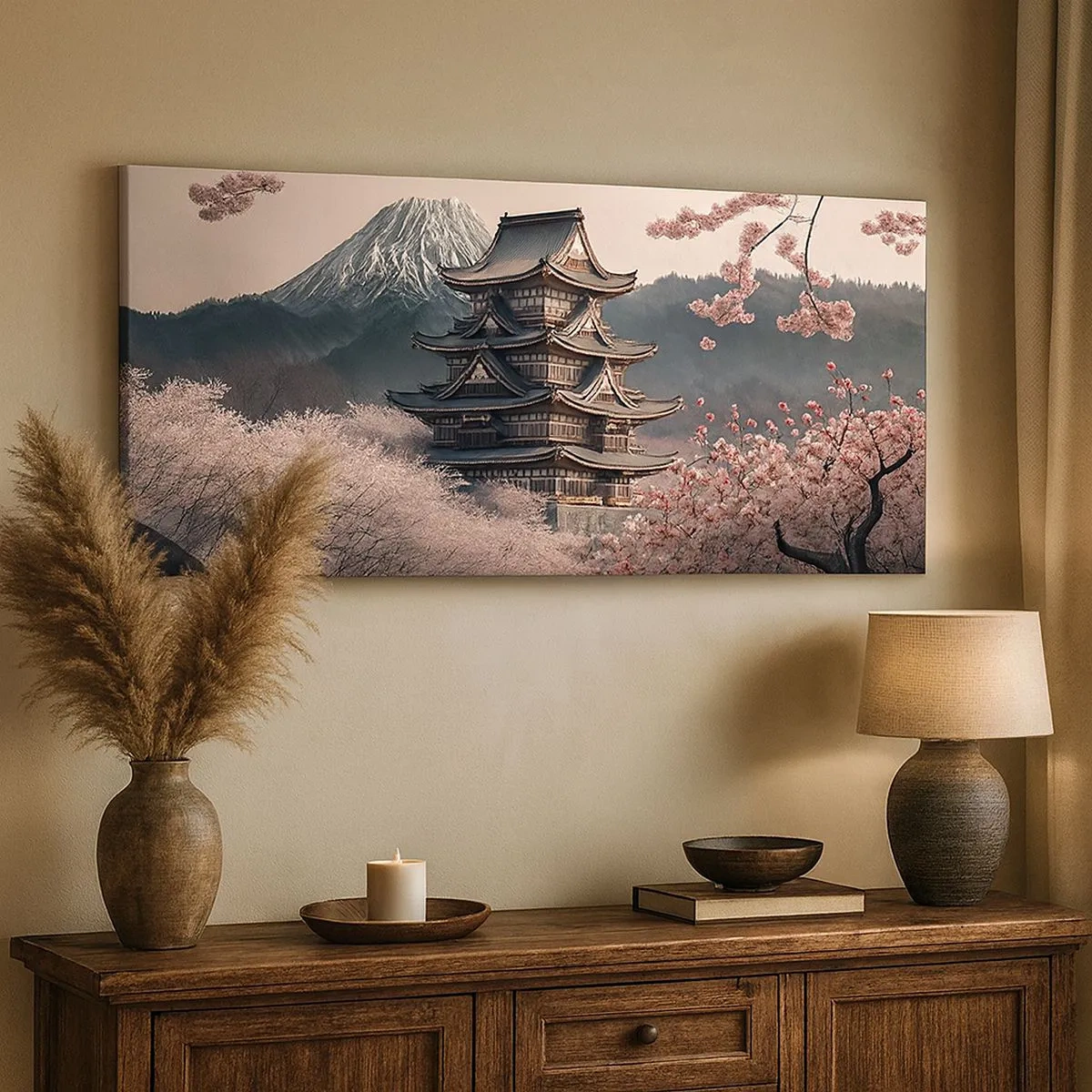 Lærredstryk - Billede på lærred - Kirsebærblomsternes land - 100x40 cm