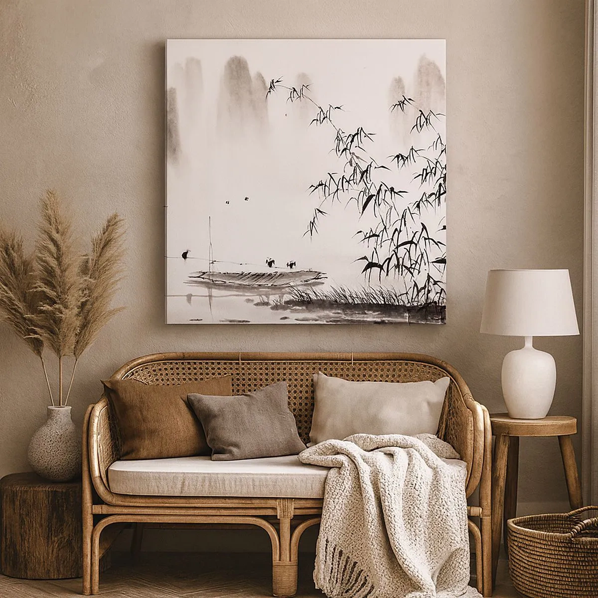 Lærredstryk - Billede på lærred - Stilhed i rismarkerne - 30x30 cm