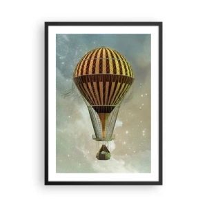 Plakat i sort ramme - En gylden ballon, der svæver i det ydre rum - 50x70cm - Banebrydende flyvninger - Moderne vægdekoration til stue og soveværelse ARTTOR