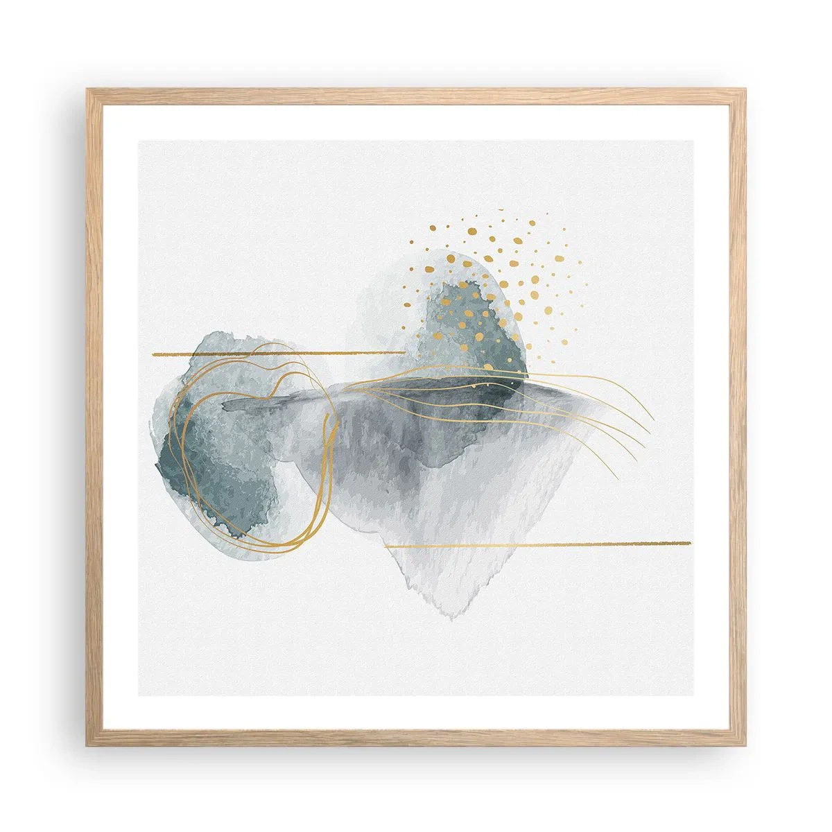 Plakat i ramme af lyst egetræ - Om forholdet mellem grå og guld - 60x60 cm