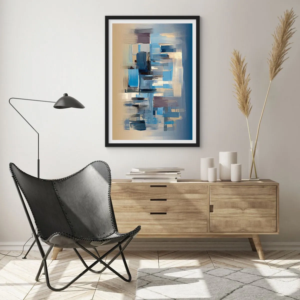 Plakat i sort ramme - Blå konstruktion - 70x100 cm