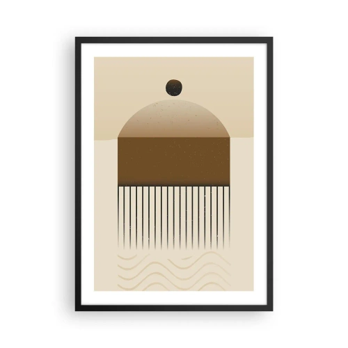 Plakat i sort ramme - Minimalistisk abstraktion i nuancer af brunt og beige - 50x70cm - Forskellige stater - Moderne vægdekoration til stue og soveværelse ARTTOR