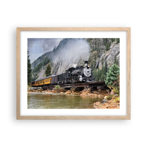 Plakat i ramme af lyst egetræ - Og hvorhen? Hvorhen? - 50x40 cm