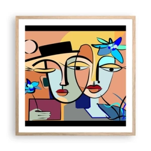 Plakat i ramme af lyst egetræ - Picassos randez vous - 60x60 cm