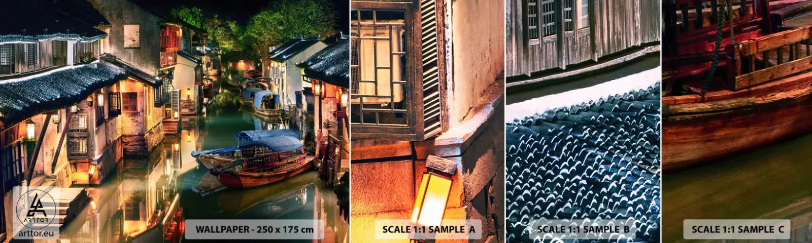 Fototapet Prøve Standard Eco - En aften på en kinesisk gade - Landskab, By, Asien - 100x30 cm